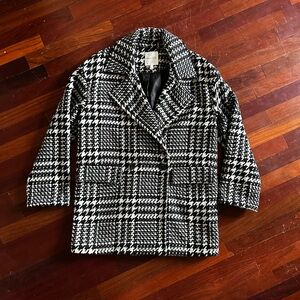 Avec Les Filles Black and White Houndstooth Pea Coat